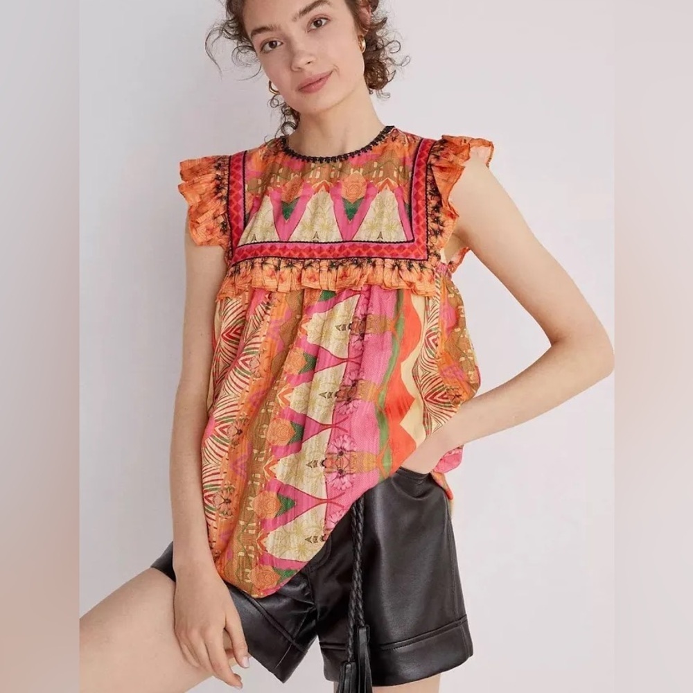 Anthropologie Siddhartha Bansal  | Sanya Ruffled Blouse - Vibrant Print, Size S